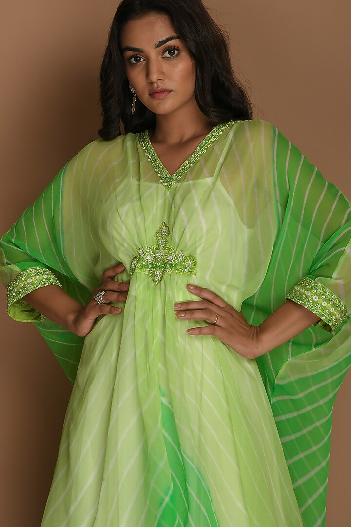 Lime Green Georgette Kaftan Set by K-ANSHIKA Jaipur at Pernia's Pop Up Shop