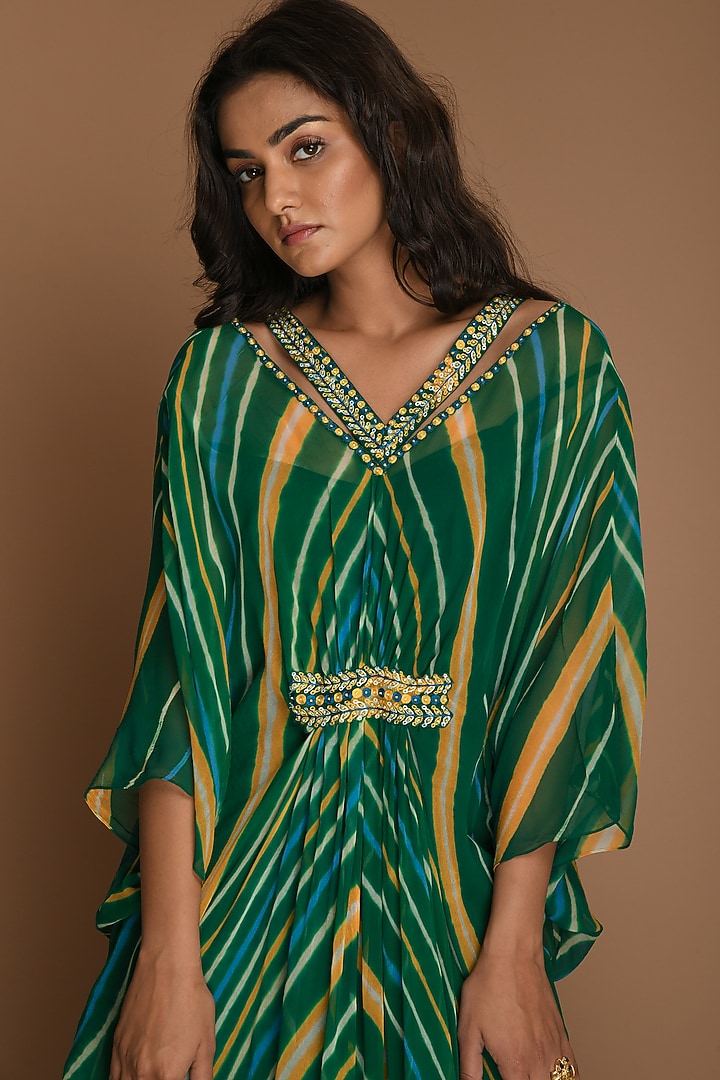 Emerald Green & Yellow Kaftan Tunic With Inner by K-ANSHIKA Jaipur at Pernia's Pop Up Shop