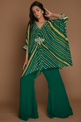 Emerald Green & Yellow Kaftan Set by K-ANSHIKA Jaipur