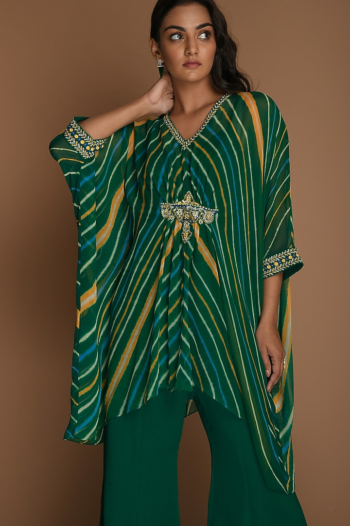 Emerald Green & Yellow Kaftan Set by K-ANSHIKA Jaipur at Pernia's Pop Up Shop