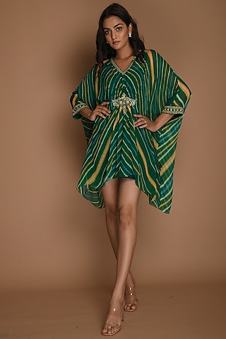 Emerald Green & Yellow Kaftan Top by K-ANSHIKA Jaipur