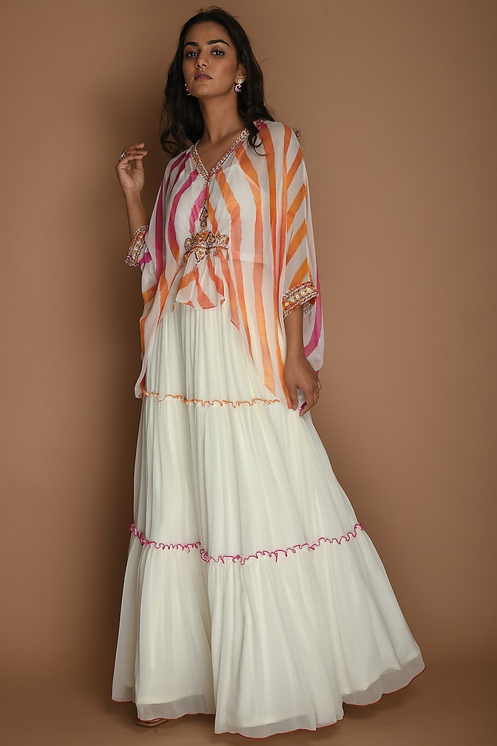 White, Yellow & Pink Skirt Set by K-ANSHIKA Jaipur