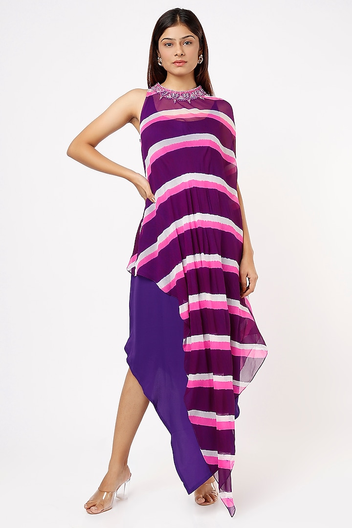Purple Printed & Embroidered Tunic by K-ANSHIKA Jaipur