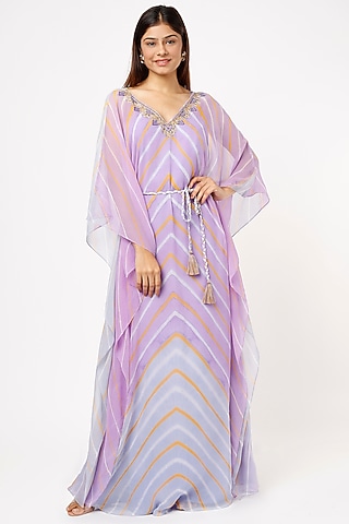 Mauve Printed & Embroidered Kaftan by K-ANSHIKA Jaipur