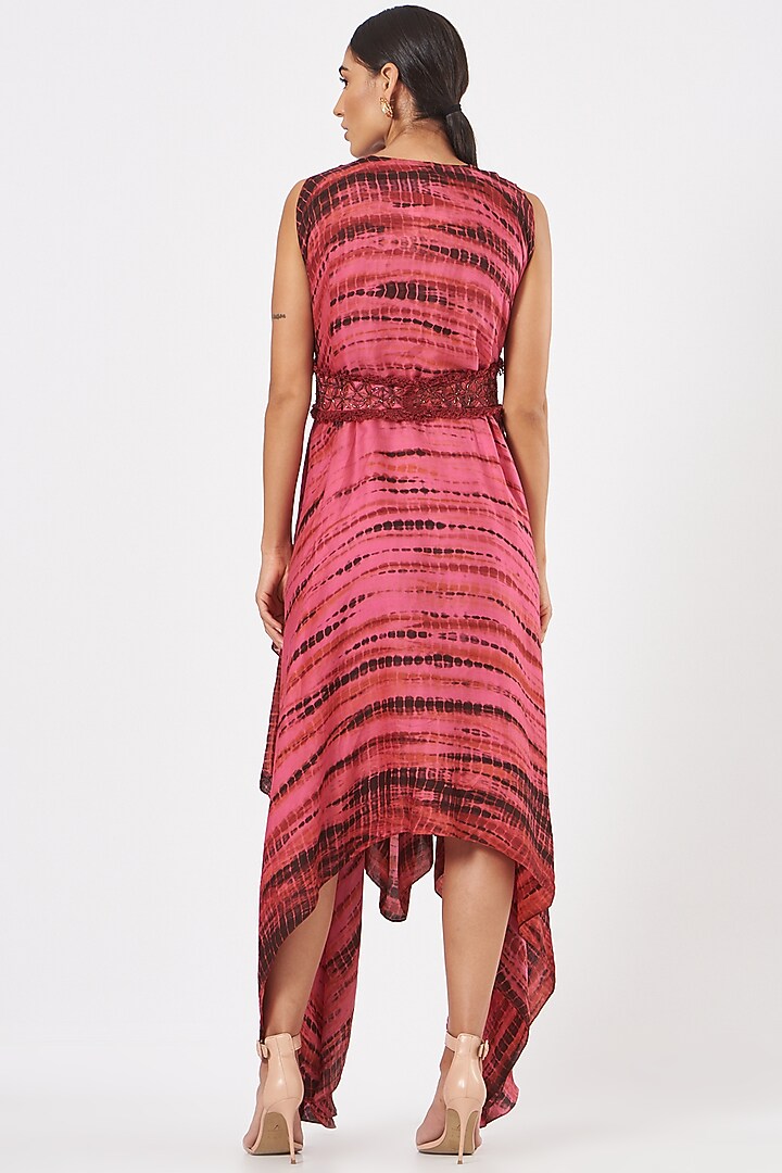 Pink Satin Midi Vacation Dress With Belt by K-ANSHIKA Jaipur at Pernia's Pop Up Shop