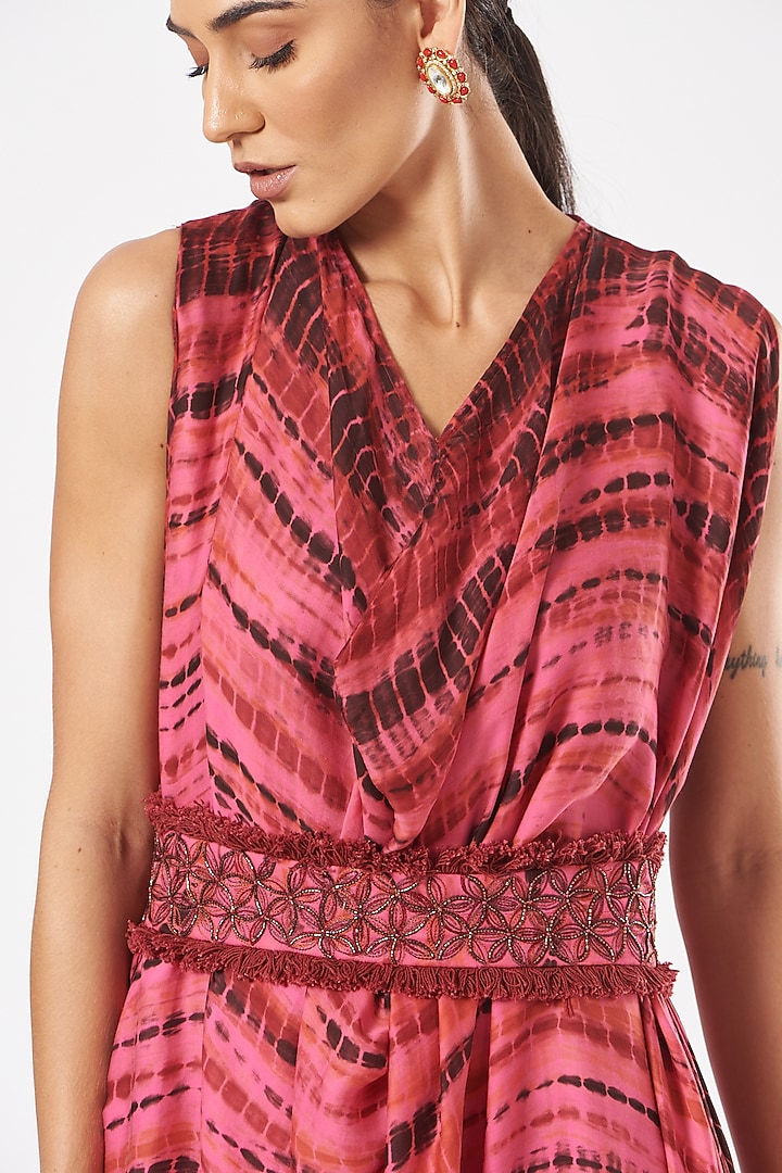 Pink Satin Midi Vacation Dress With Belt by K-ANSHIKA Jaipur at Pernia's Pop Up Shop