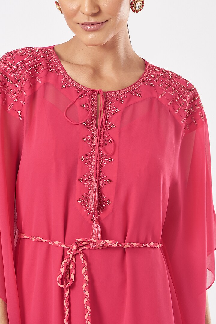 Fuchsia Aari Embellished Kaftan by K-ANSHIKA Jaipur at Pernia's Pop Up Shop