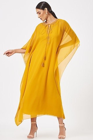 Yellow Embellished Kaftan by K-ANSHIKA Jaipur
