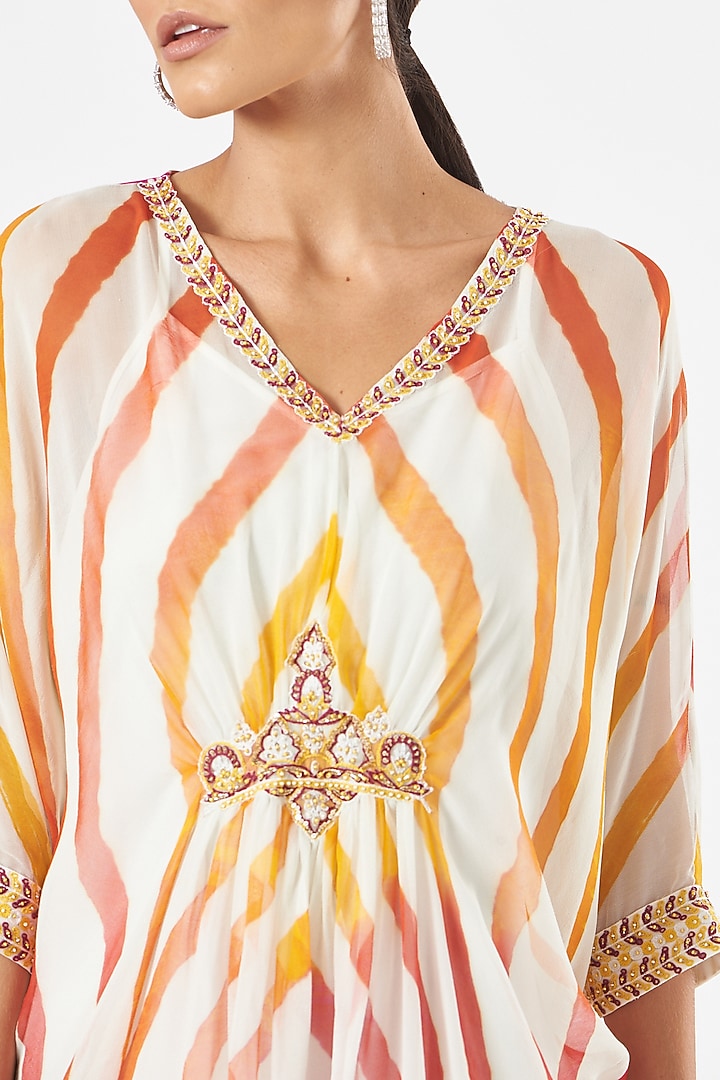 Off-White Tie-Dyed & Embellished Kaftan Top by K-ANSHIKA Jaipur at Pernia's Pop Up Shop