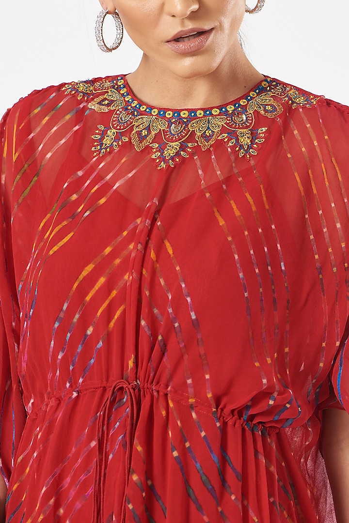 Red Printed & Embellished Vacation Dress by K-ANSHIKA Jaipur at Pernia's Pop Up Shop