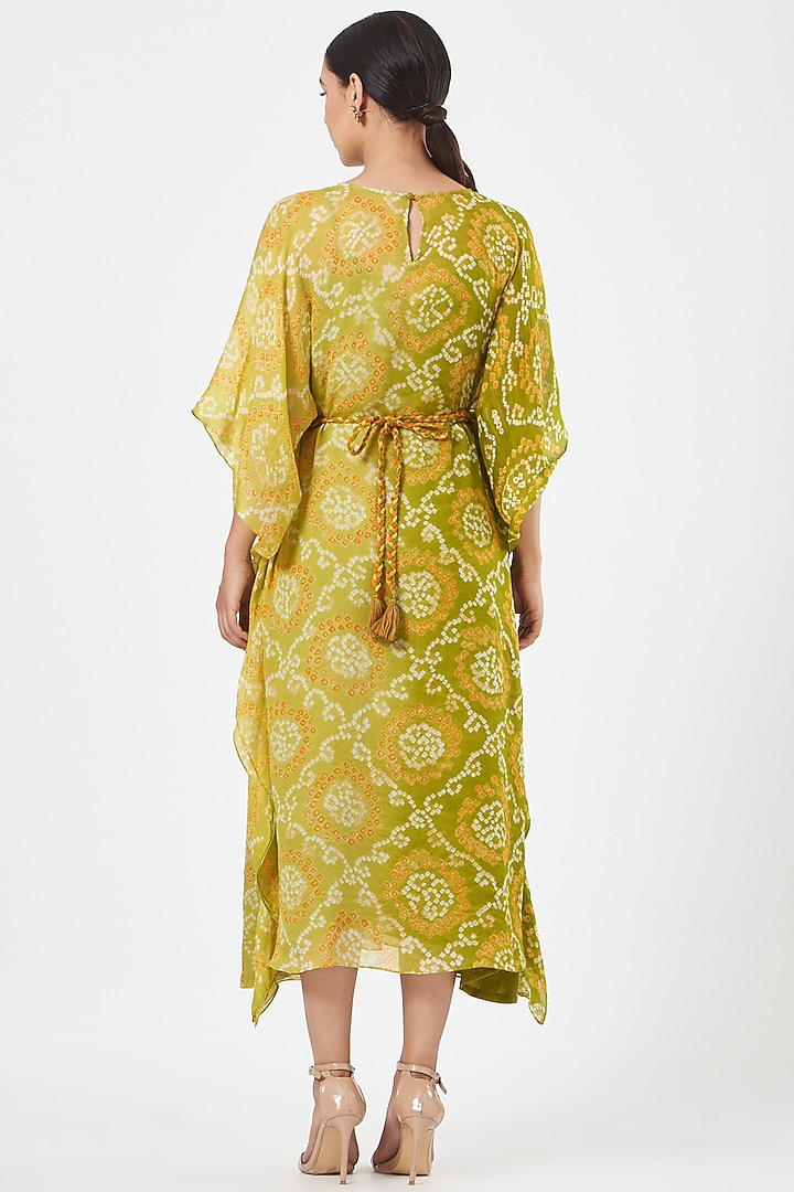 Green Bandhej Embroidered Midi Vacation Dress by K-ANSHIKA Jaipur at Pernia's Pop Up Shop