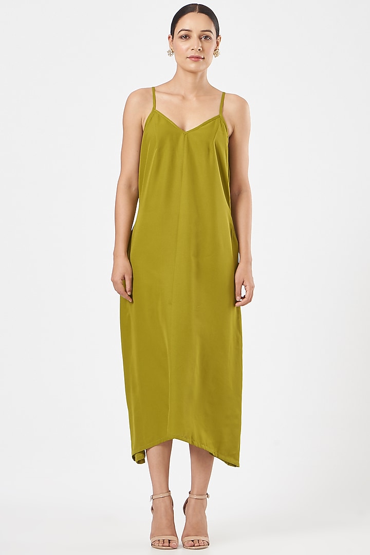 Green Bandhej Embroidered Midi Vacation Dress by K-ANSHIKA Jaipur at Pernia's Pop Up Shop