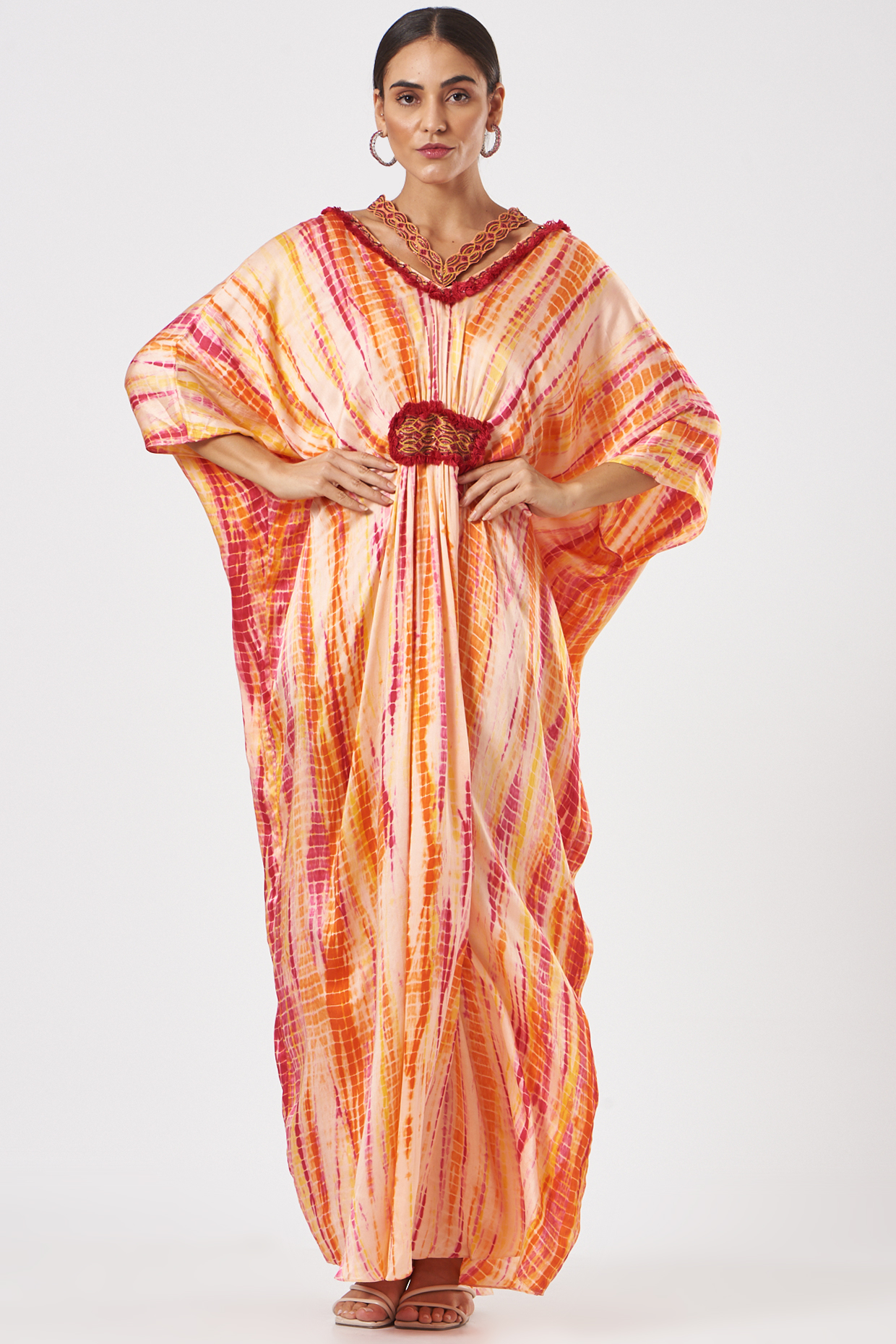 Peach Tie-Dye Kaftan With Inner by K-ANSHIKA Jaipur at Pernia's Pop Up Shop