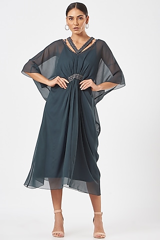 Grey Embellished Kaftan by K-ANSHIKA Jaipur