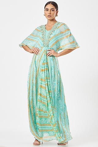 Mint Green Bandhej Maxi Dress by K-ANSHIKA Jaipur