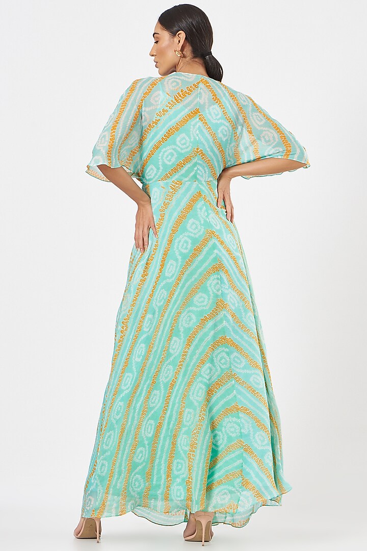 Mint Green Bandhej Maxi Vacation Dress by K-ANSHIKA Jaipur at Pernia's Pop Up Shop