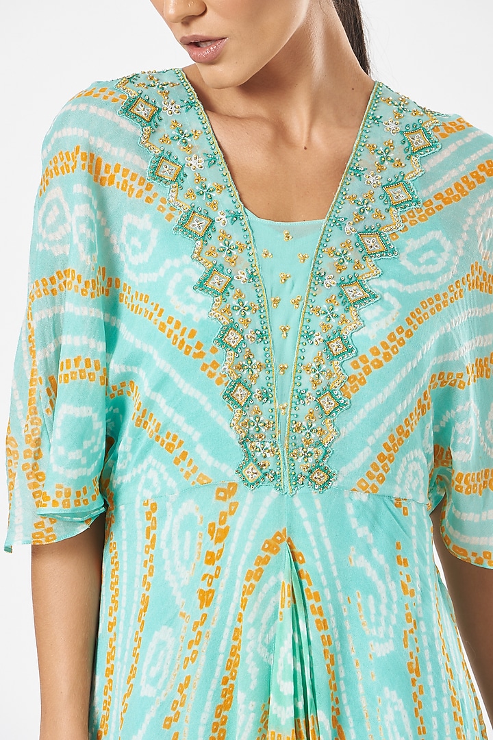 Mint Green Bandhej Maxi Vacation Dress by K-ANSHIKA Jaipur at Pernia's Pop Up Shop