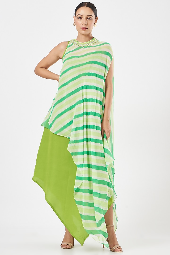 Lime Green Tie-Dyed & Embellished Dress by K-ANSHIKA Jaipur