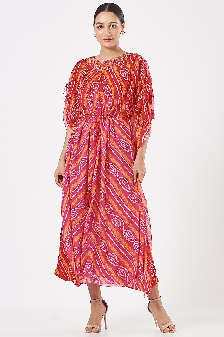 Red Bandhej Maxi Vacation Dress by K-ANSHIKA Jaipur at Pernia's Pop Up Shop