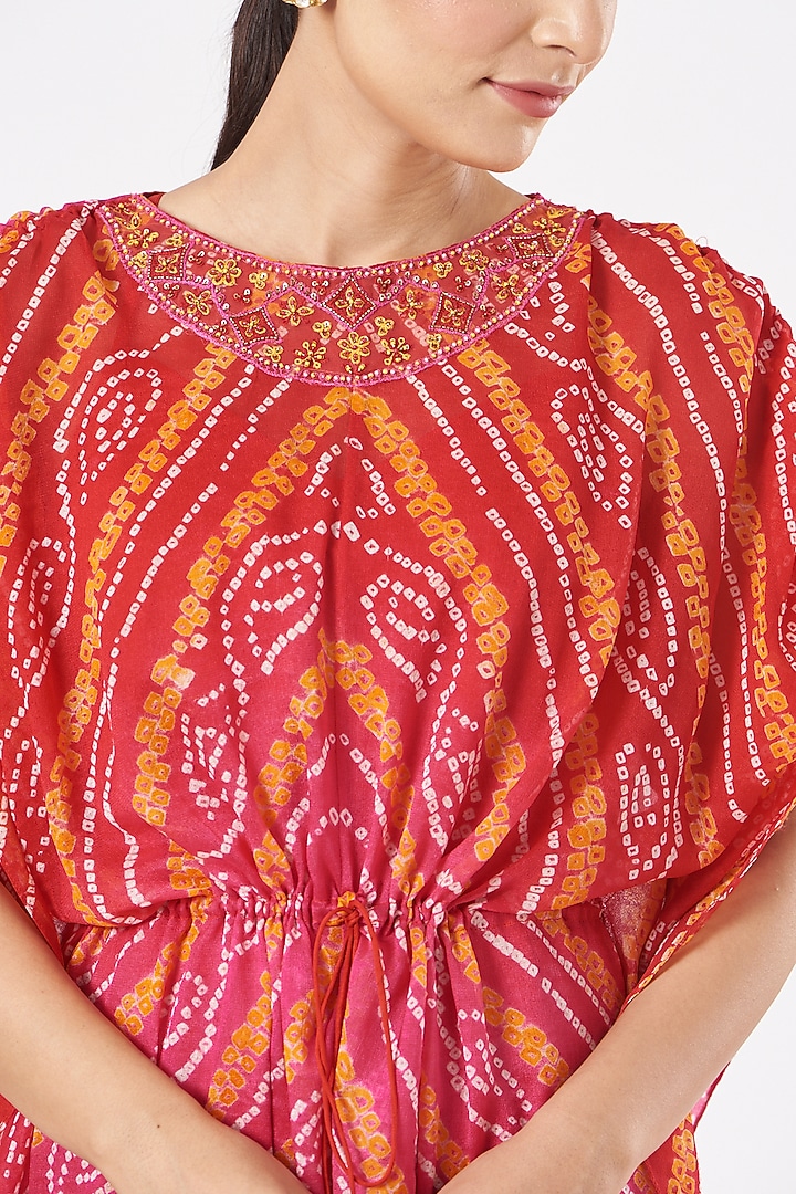 Red Bandhej Maxi Vacation Dress by K-ANSHIKA Jaipur at Pernia's Pop Up Shop