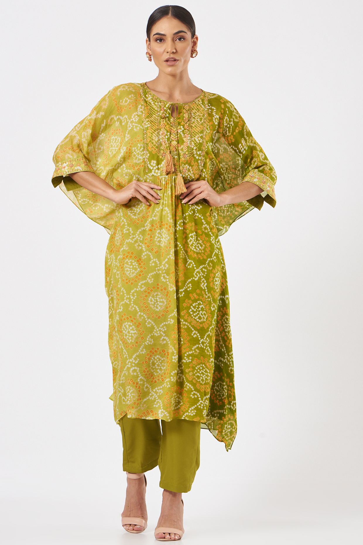 Olive Bandhej Pant Set by K-ANSHIKA Jaipur at Pernia's Pop Up Shop
