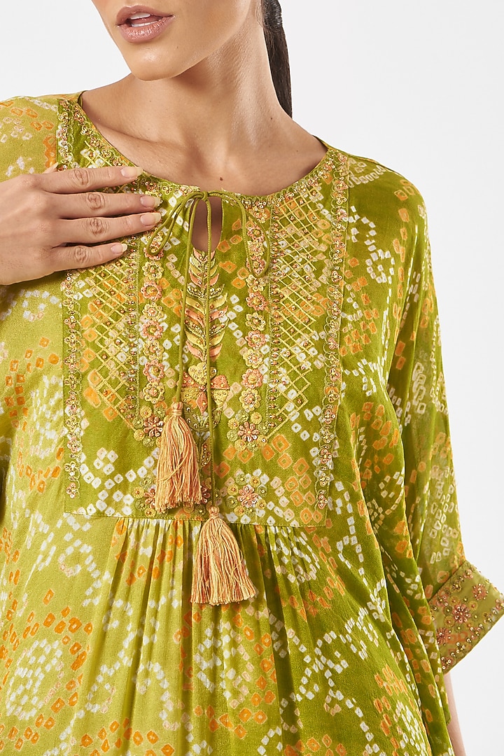Olive Bandhej Pant Set by K-ANSHIKA Jaipur at Pernia's Pop Up Shop