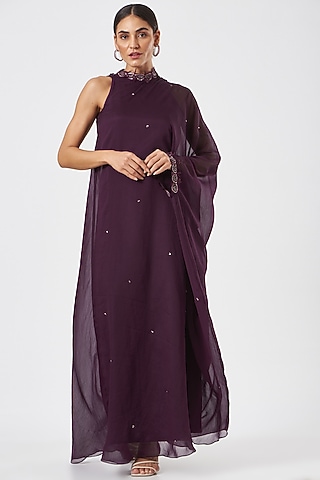 Wine Embellished Kaftan by K-ANSHIKA Jaipur