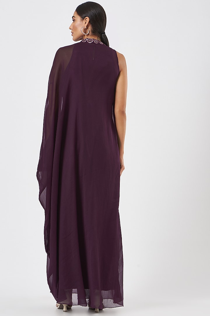Wine Embellished Kaftan by K-ANSHIKA Jaipur at Pernia's Pop Up Shop