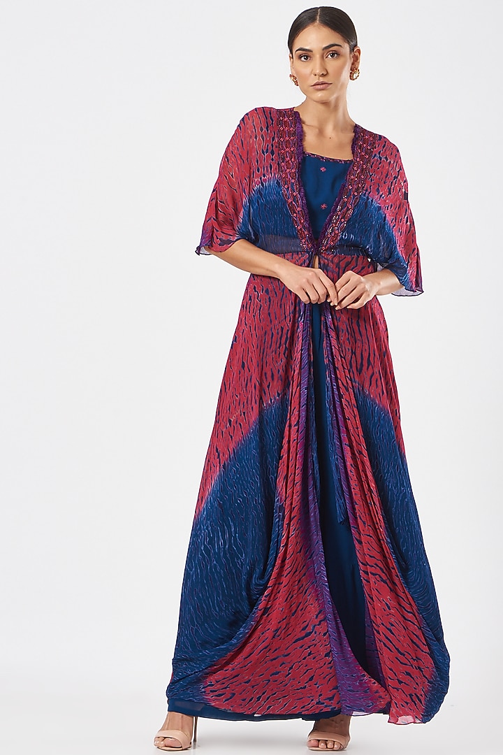 Blue & Pink Cowl Jacket Set by K-ANSHIKA Jaipur at Pernia's Pop Up Shop