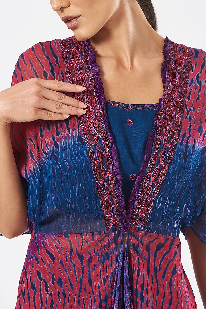 Blue & Pink Cowl Jacket Set by K-ANSHIKA Jaipur at Pernia's Pop Up Shop