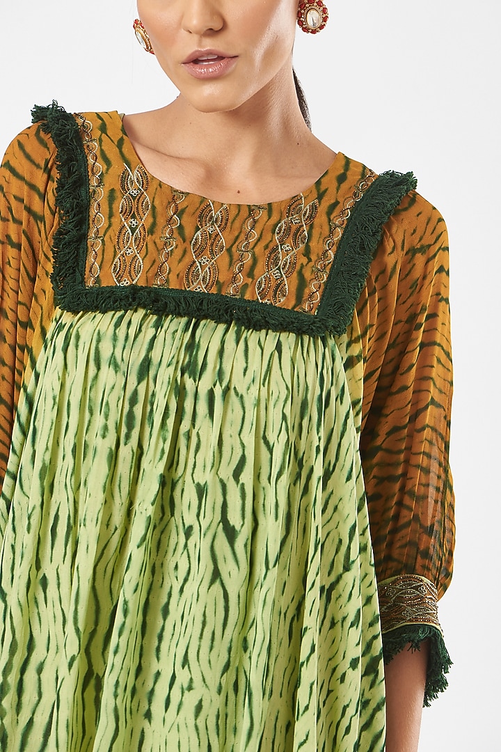 Green Georgette Tie-Dye Sharara Set by K-ANSHIKA Jaipur at Pernia's Pop Up Shop
