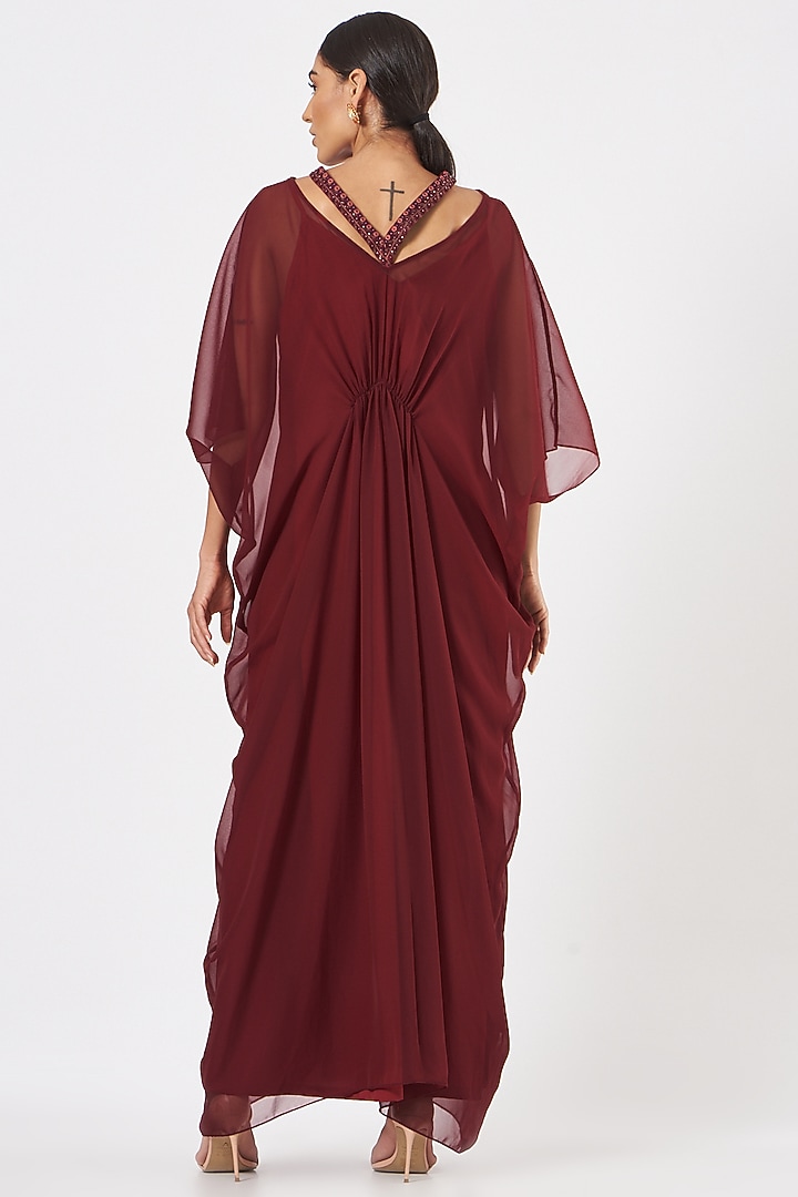 Maroon Embellished Kaftan by K-ANSHIKA Jaipur at Pernia's Pop Up Shop