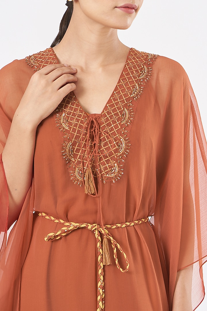 Burnt Orange Embellished Kaftan by K-ANSHIKA Jaipur at Pernia's Pop Up Shop