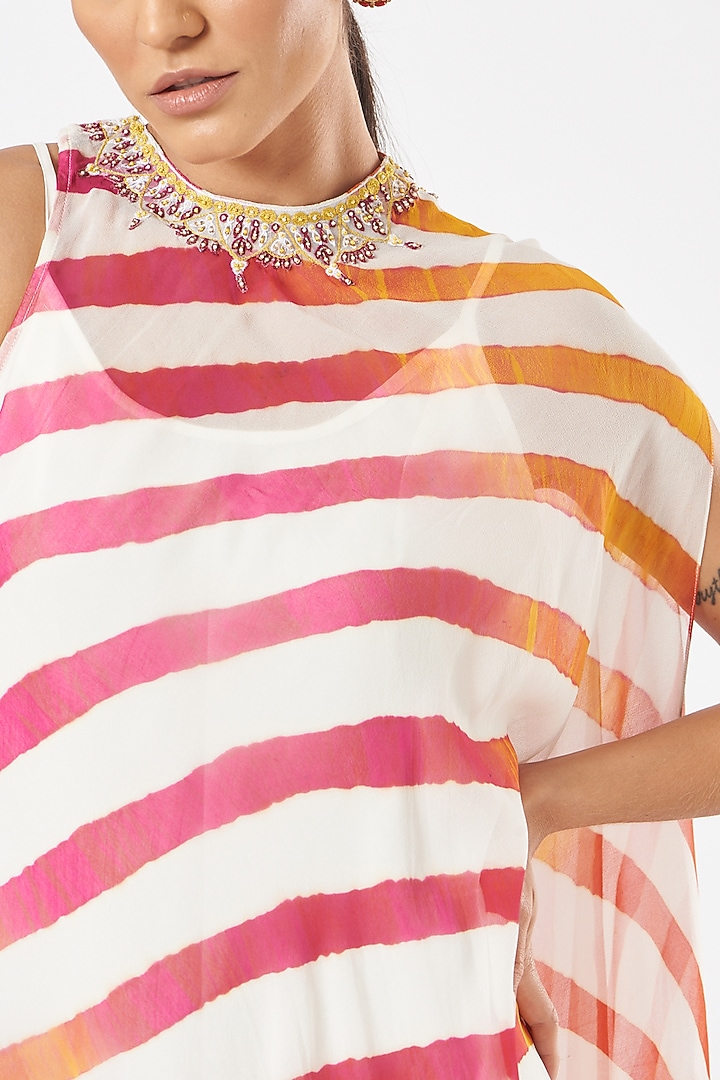 White & Pink Embellished Asymmetrical Vacation Dress by K-ANSHIKA Jaipur at Pernia's Pop Up Shop