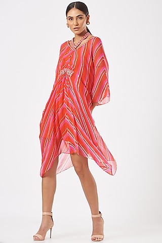 Orange Tie-Dyed & Embellished Tunic by K-ANSHIKA Jaipur