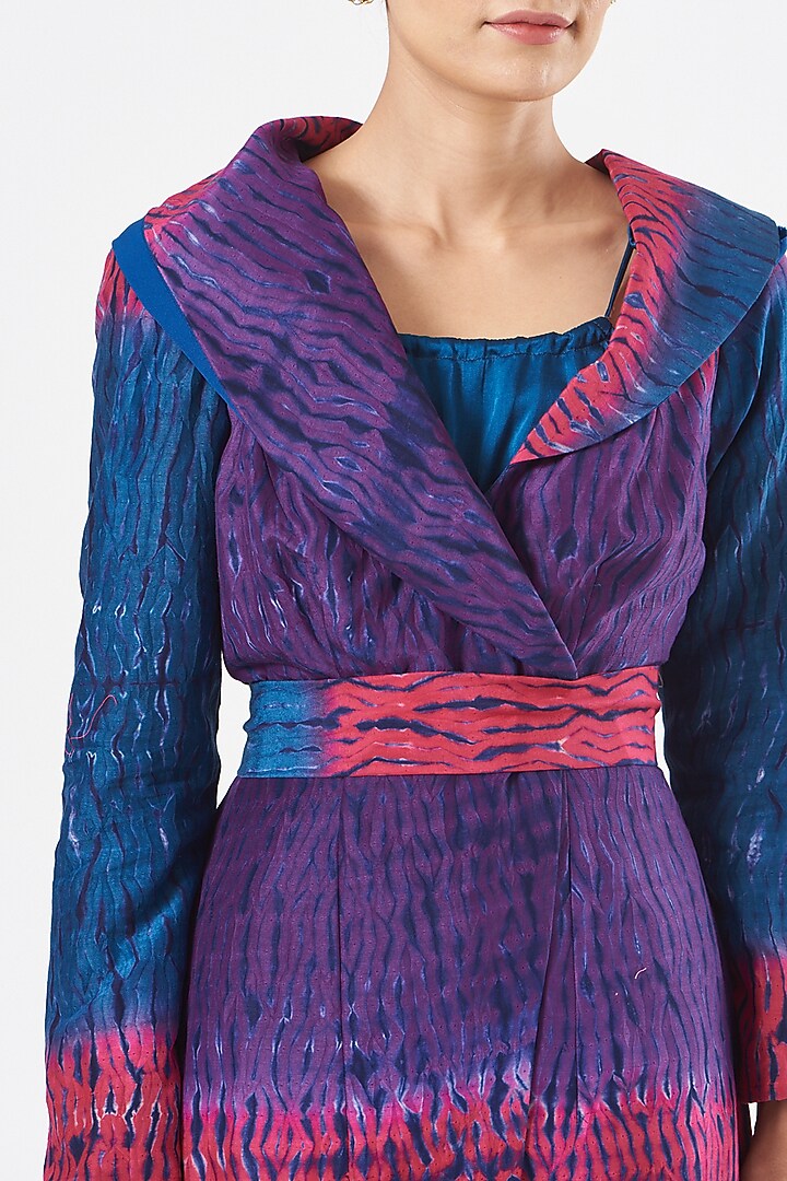 Blue & Pink Satin Jacket Set by K-ANSHIKA Jaipur at Pernia's Pop Up Shop