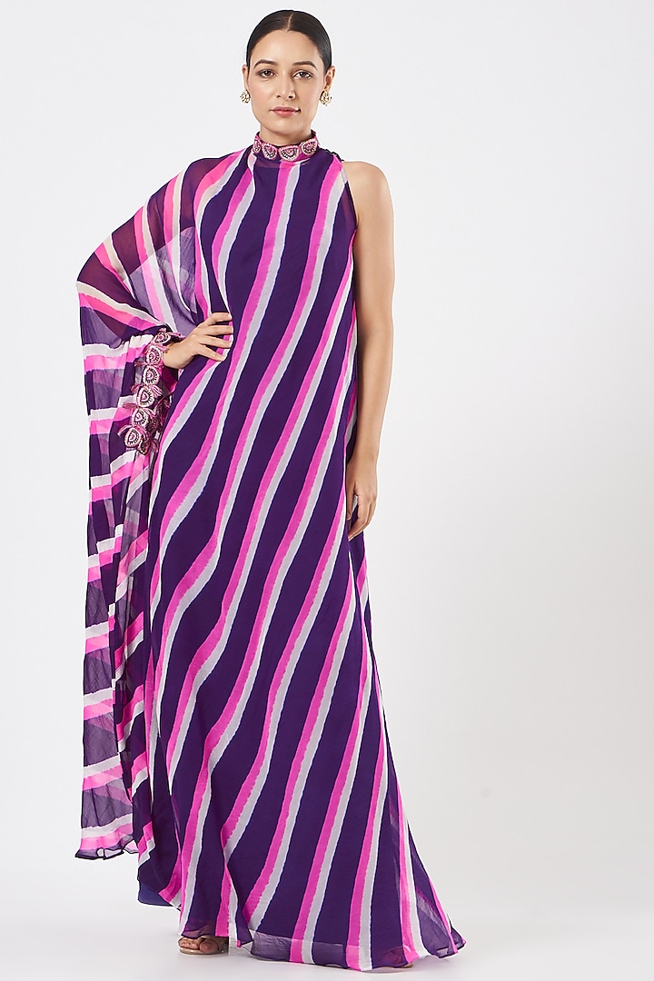 Purple Embellished & Tie-Dyed Kaftan by K-ANSHIKA Jaipur