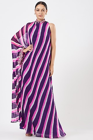 Purple Embellished & Tie-Dyed Kaftan by K-ANSHIKA Jaipur