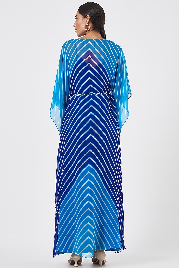 Teal Tie-Dyed & Embellished Kaftan by K-ANSHIKA Jaipur at Pernia's Pop Up Shop