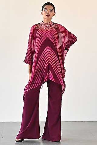 Wine Georgette Pant Set by K-ANSHIKA Jaipur