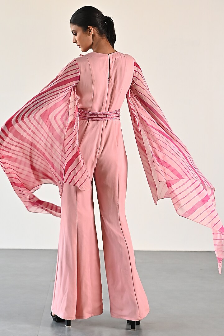 Carrot Pink Georgette Jumpsuit With Belt by K-ANSHIKA Jaipur at Pernia's Pop Up Shop