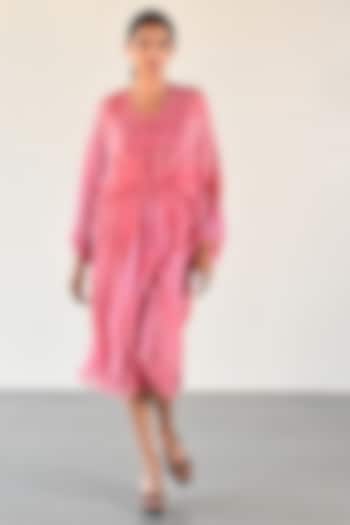Carrot Pink Georgette Dress by K-ANSHIKA Jaipur