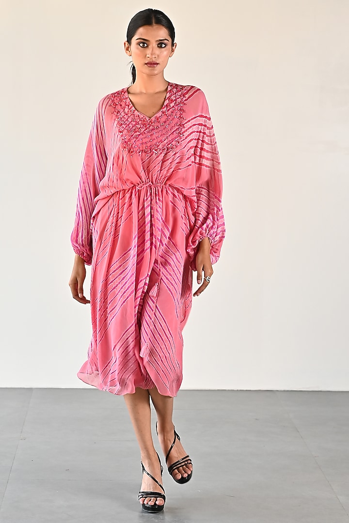 Carrot Pink Georgette Summer Dress by K-ANSHIKA Jaipur at Pernia's Pop Up Shop