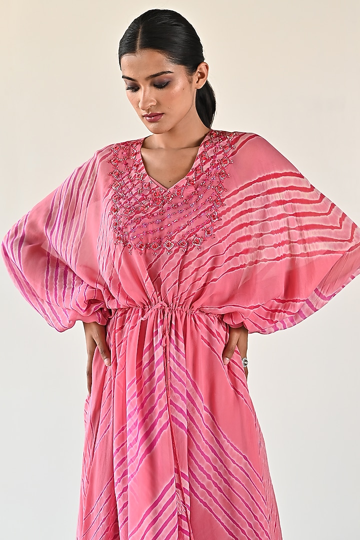Carrot Pink Georgette Vacation Dress by K-ANSHIKA Jaipur at Pernia's Pop Up Shop