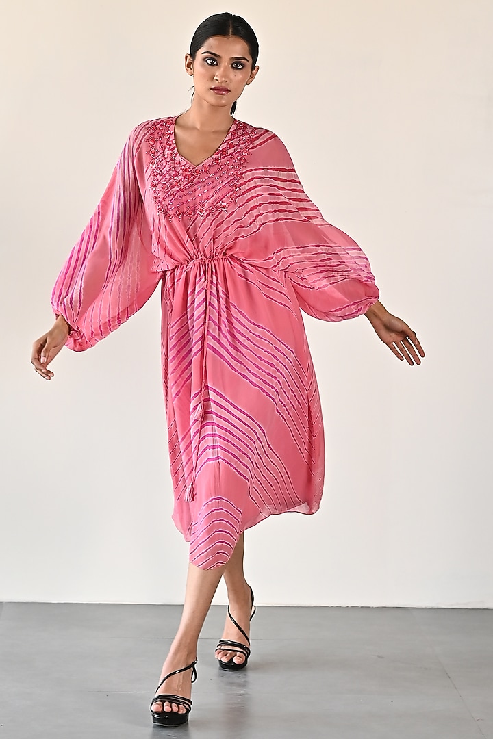 Carrot Pink Georgette Vacation Dress by K-ANSHIKA Jaipur at Pernia's Pop Up Shop