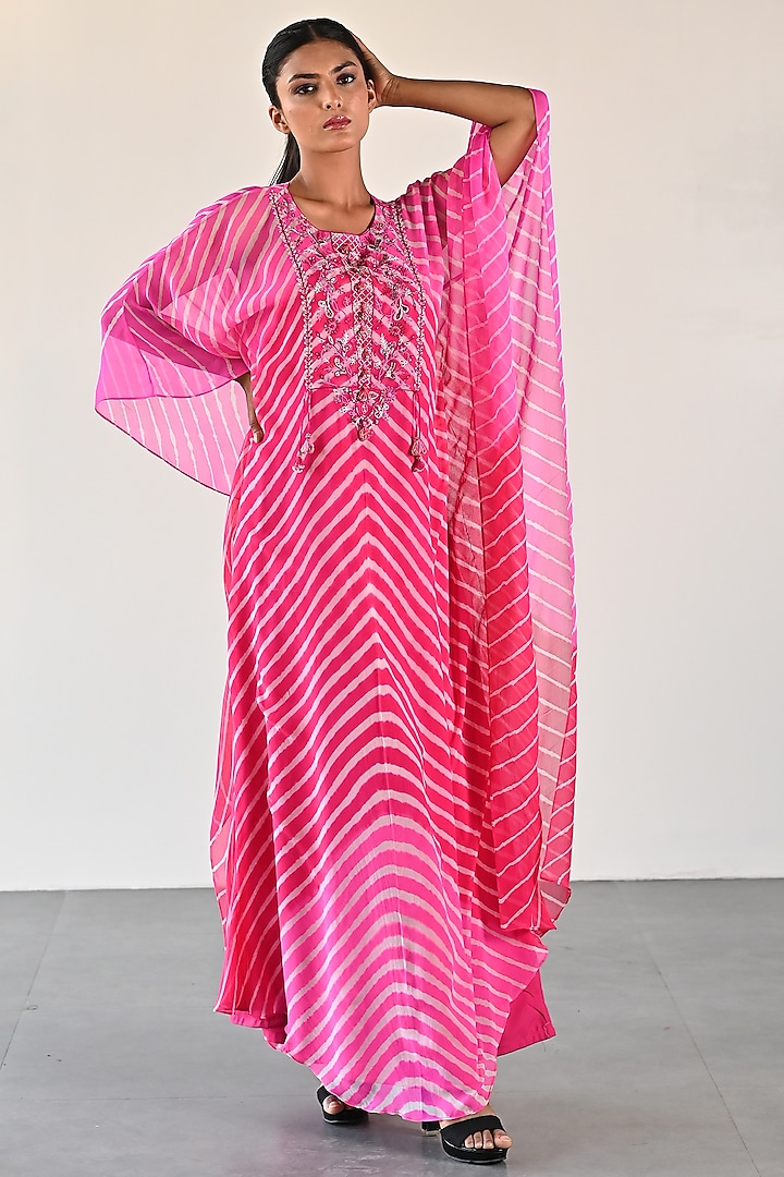 Raspberry Pink Georgette Tunic by K-ANSHIKA Jaipur