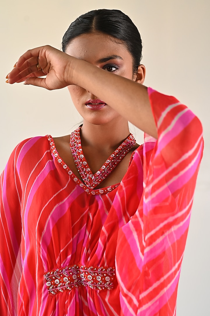 Orange-Pink Georgette Kaftan Vacation Dress by K-ANSHIKA Jaipur at Pernia's Pop Up Shop