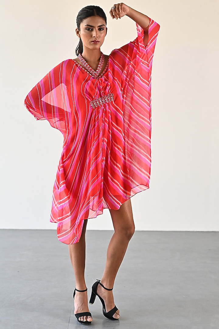 Orange-Pink Georgette Kaftan Vacation Dress by K-ANSHIKA Jaipur at Pernia's Pop Up Shop