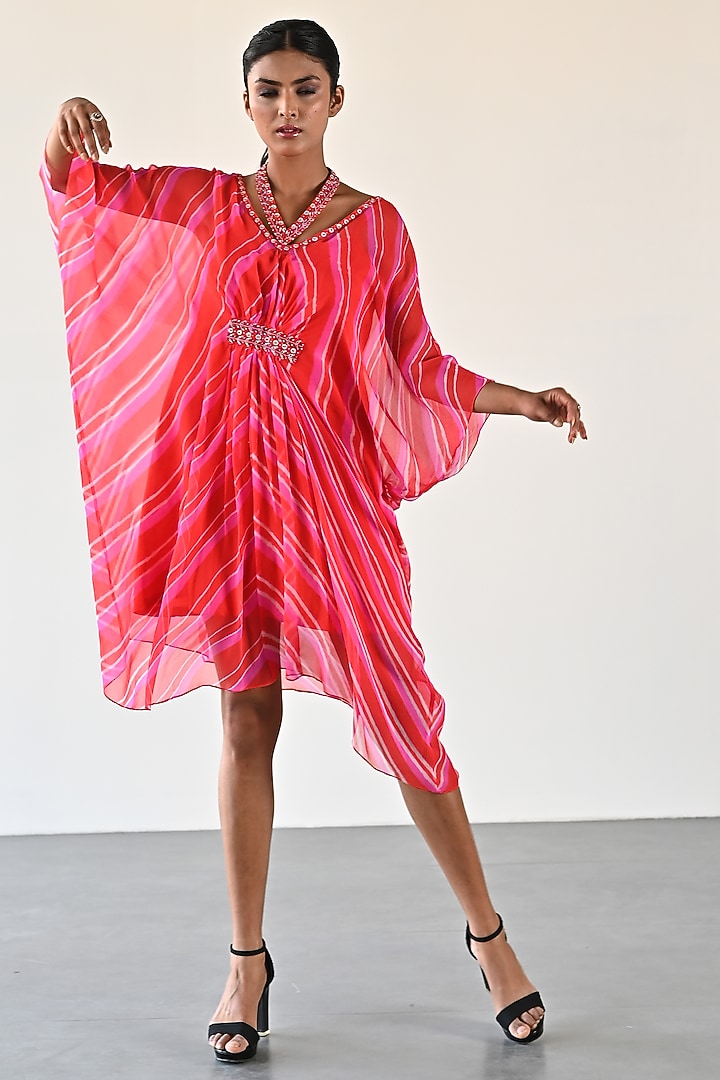 Orange-Pink Georgette Kaftan Vacation Dress by K-ANSHIKA Jaipur at Pernia's Pop Up Shop