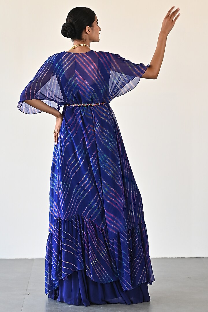 Electric Blue Georgette Leheriya Jacket Set by K-ANSHIKA Jaipur at Pernia's Pop Up Shop